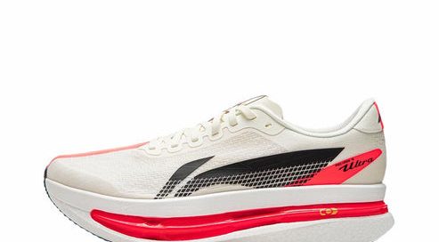 Li-Ning Red Hare 9 ULTRA in white and red, side profile on a white background