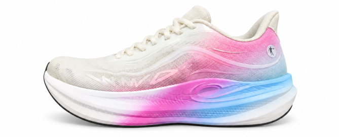 Qiaodan WIND 4TR running shoe in white, pink and blue on white