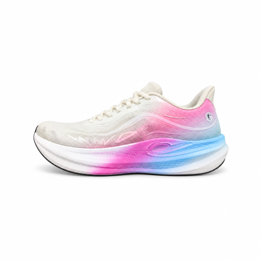 Qiaodan WIND 4TR running shoe in white, pink and blue on white